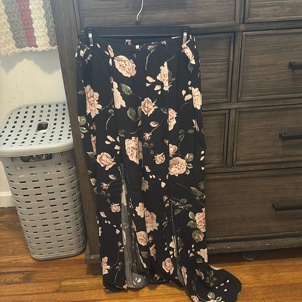 Rose pattern wide leg pants